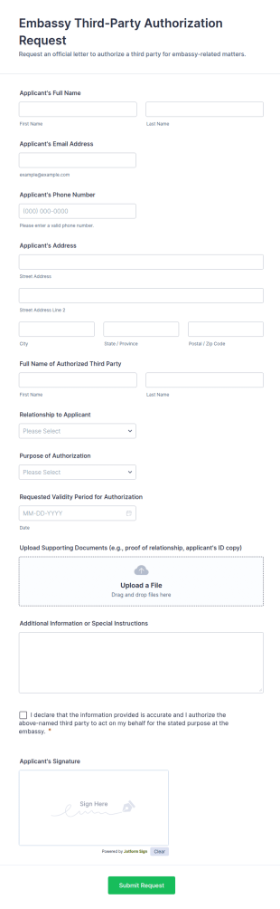 Embassy Third Party Authorization Request Form Template