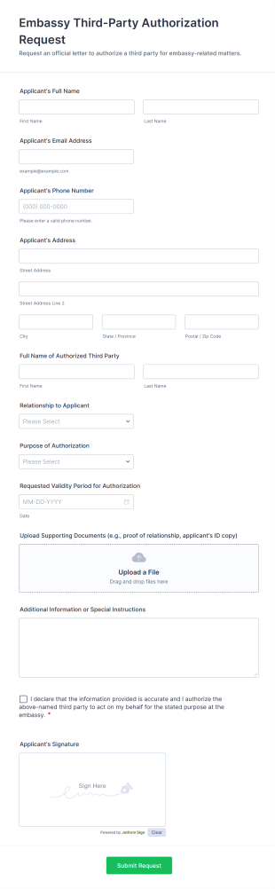 Embassy Third Party Authorization Request Form Template