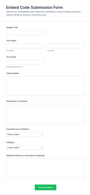 Embed Code Submission Form Template