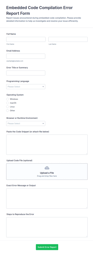 Embedded Code Compilation Error Report Form Template