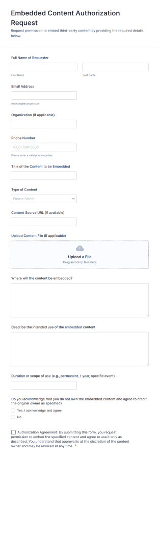 Embedded Content Authorization Request Form Template