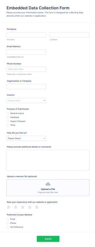 Embedded Data Collection Form Template