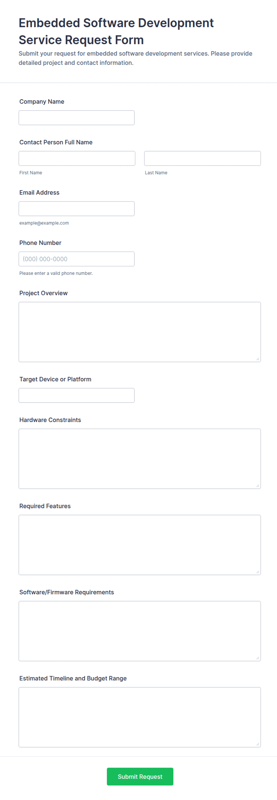 Embedded Software Development Service Request Form Template | Jotform