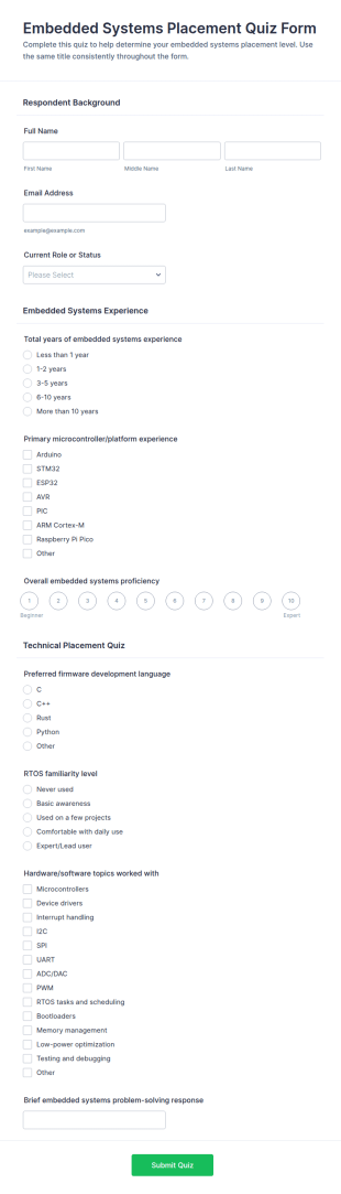 Embedded Systems Placement Quiz Form Template
