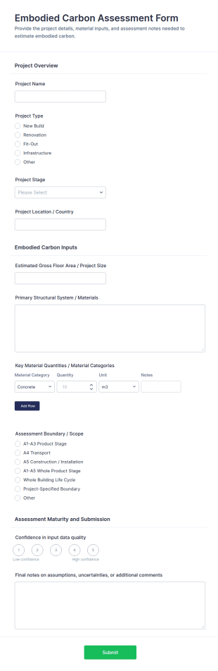 Embodied Carbon Assessment Questionnaire Form Template