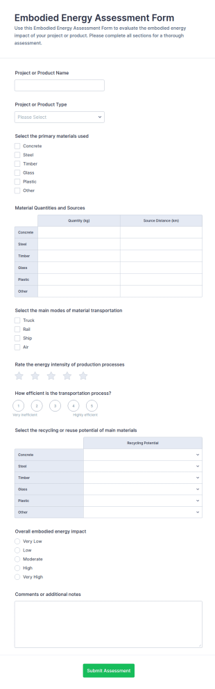 Embodied Energy Assessment Form Template