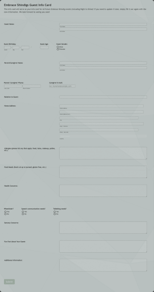 Embrace Shindigs Guest Info Card Form Template