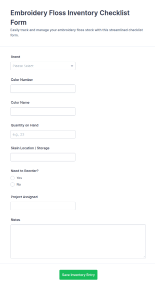 Embroidery Floss Inventory Checklist Form Template