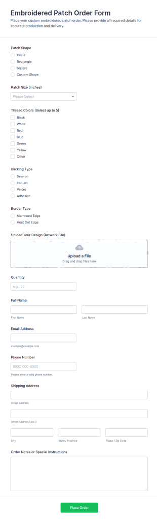 Embroidery Patch Order Form Template