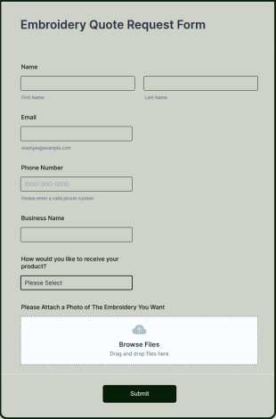 Embroidery Quote Request Form Template