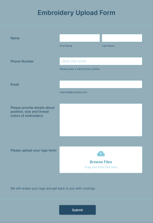 Embroidery Upload Form Template