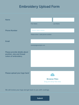 Embroidery Upload Form Template