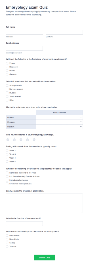 Embryology Exam Quiz Form Template
