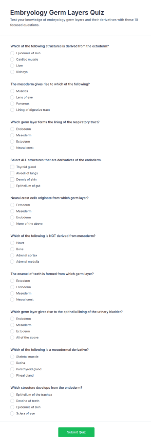 Embryology Germ Layers Quiz Form Template