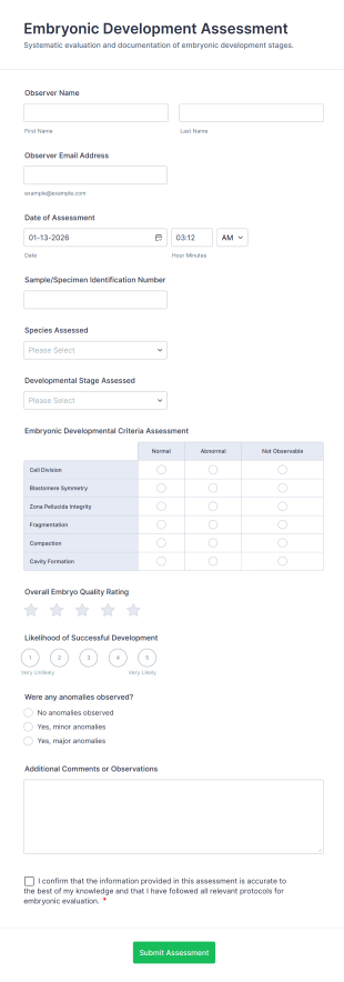 Embryonic Development Assessment Form Template