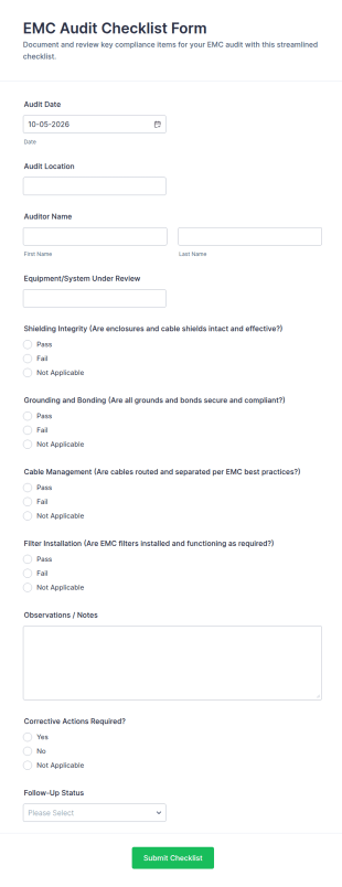 EMC Audit Checklist Form Template