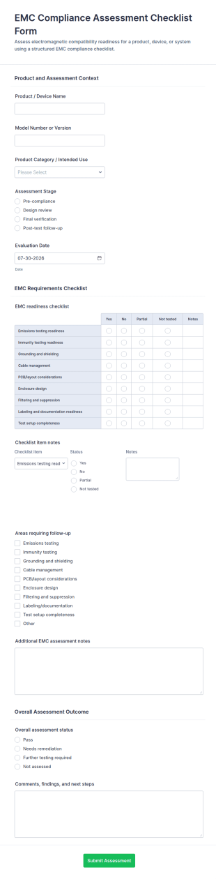 EMC Compliance Assessment Checklist Form Template