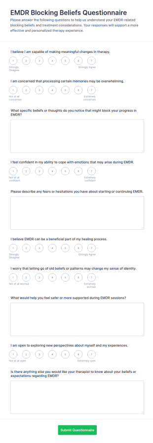 EMDR Blocking Beliefs Questionnaire Form Template