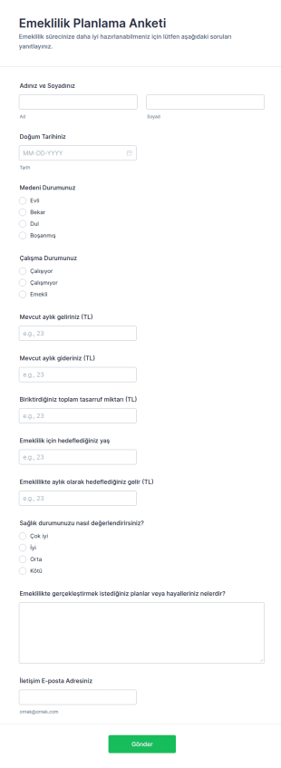 Emeklilik Planlama Anketi Form Şablonu