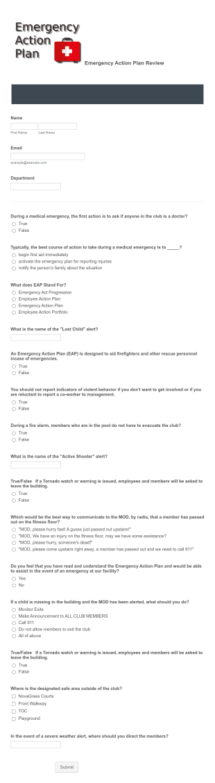 Emergency Action Plan Quiz Form Template