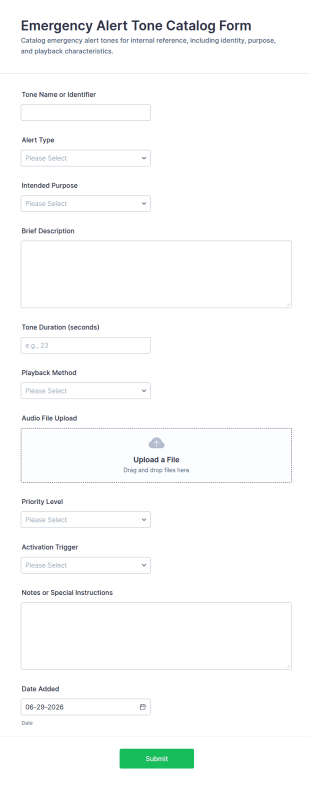 Emergency Alert Tone Catalog Form Template