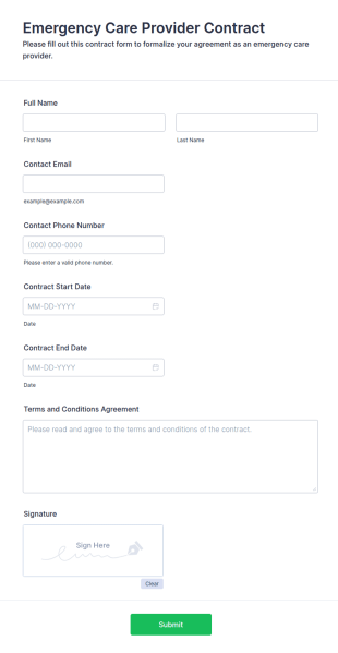 Emergency Care Provider Contract Form Template
