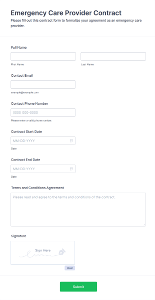 Emergency Care Provider Contract Form Template