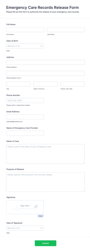 Emergency Care Records Release Form Template