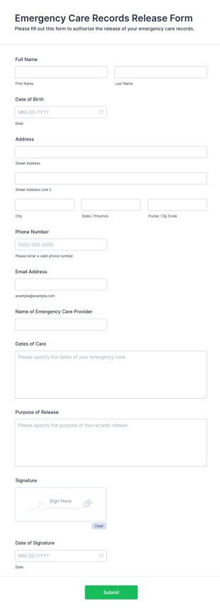 Emergency Care Records Release Form Template