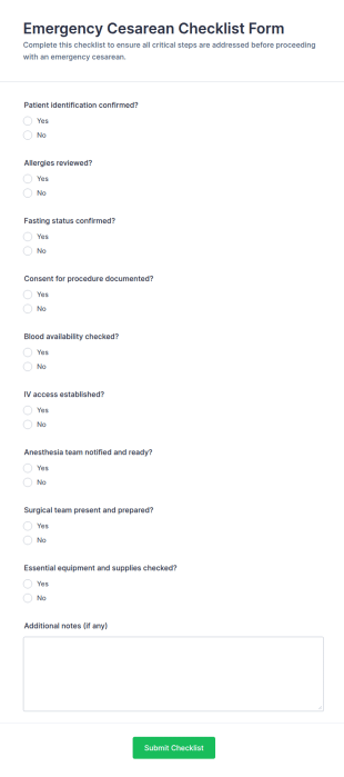 Emergency Cesarean Checklist Form Template