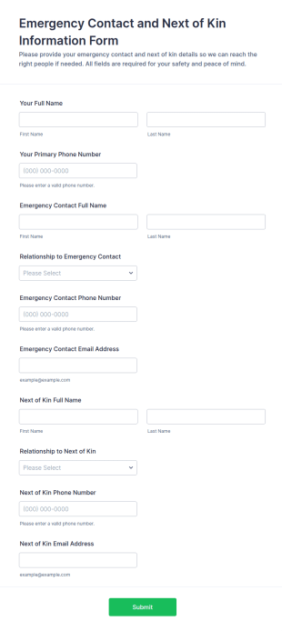 Emergency Contact And Next Of Kin Information Form Template