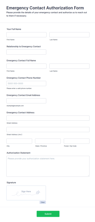Emergency Contact Authorization Form Template