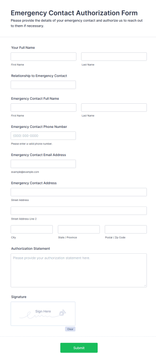 Emergency Contact Authorization Form Template