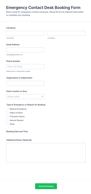 Emergency Contact Desk Booking Form Template