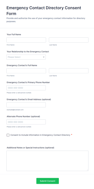 Emergency Contact Directory Consent Form Template