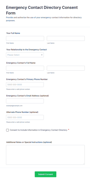 Emergency Contact Directory Consent Form Template