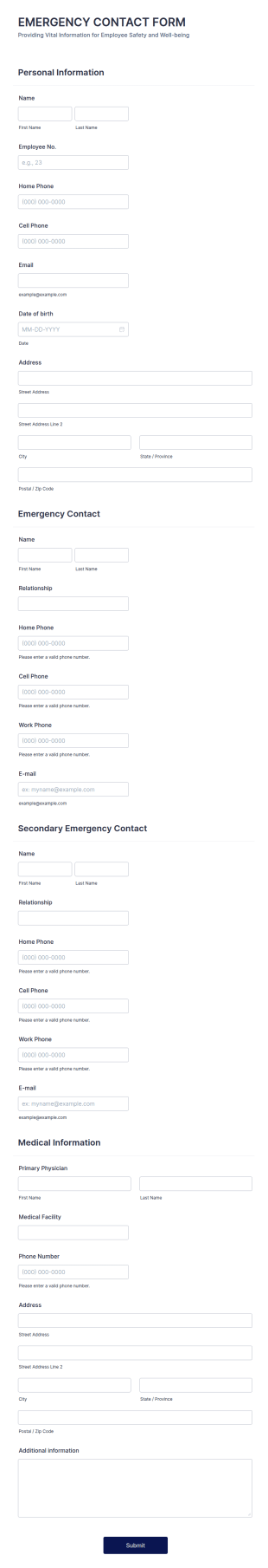 Emergency Contact Form Template