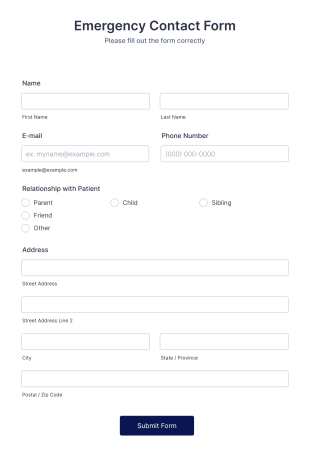 Quick Emergency Contact Form Template