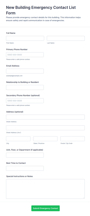 Emergency Contact List Form Template