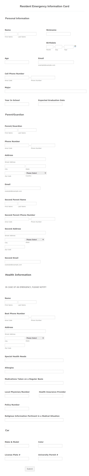 Emergency Contact PDF Form Template
