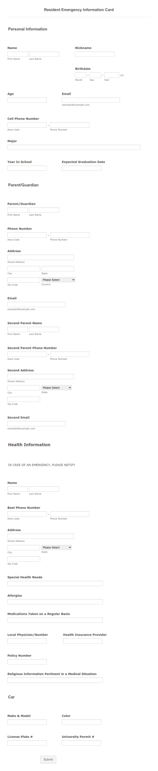 Emergency Contact PDF Form Template
