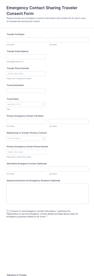 Emergency Contact Sharing Traveler Consent Form Template