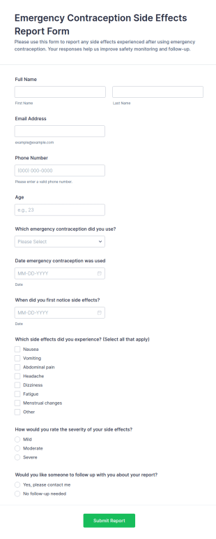 Emergency Contraception Side Effects Report Form Template