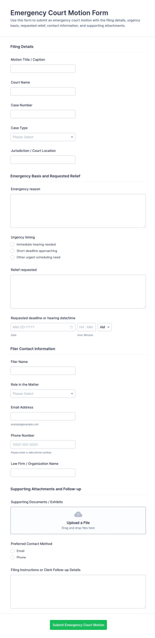 Emergency Court Motion Form Template