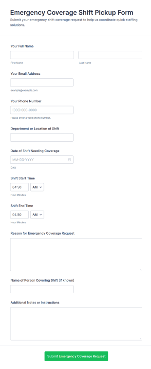 Emergency Coverage Shift Pickup Form Template