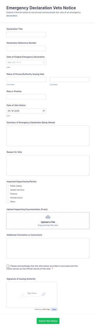 Emergency Declaration Veto Notice Form Template