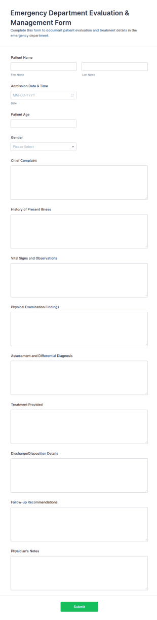 Emergency Department Evaluation & Management Form Template