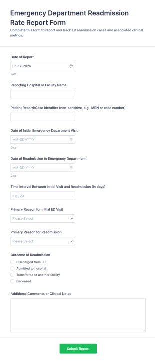 Emergency Department Readmission Rate Report Form Template