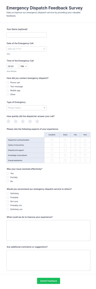 Emergency Dispatch Feedback Survey Form Template