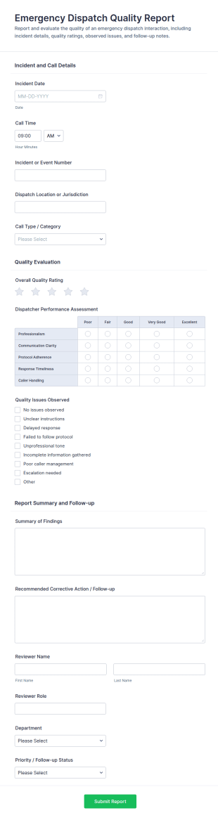 Emergency Dispatch Quality Report Form Template